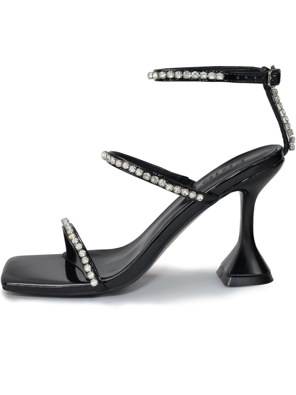 Black Crystal-Trim Sculpted Heel Sandals